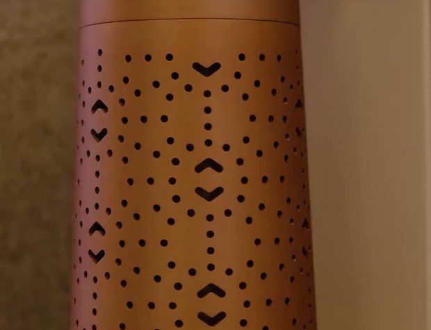 A jaali-patterned reading light in the new cabin